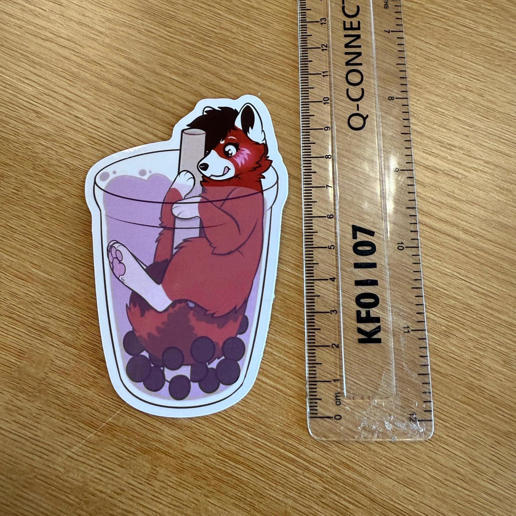 Red Panda, Adorable Boba Drink Decal, Furry Art Vinyl, Kawaii Mumma Red Art, Laptop Water Bottle Gift