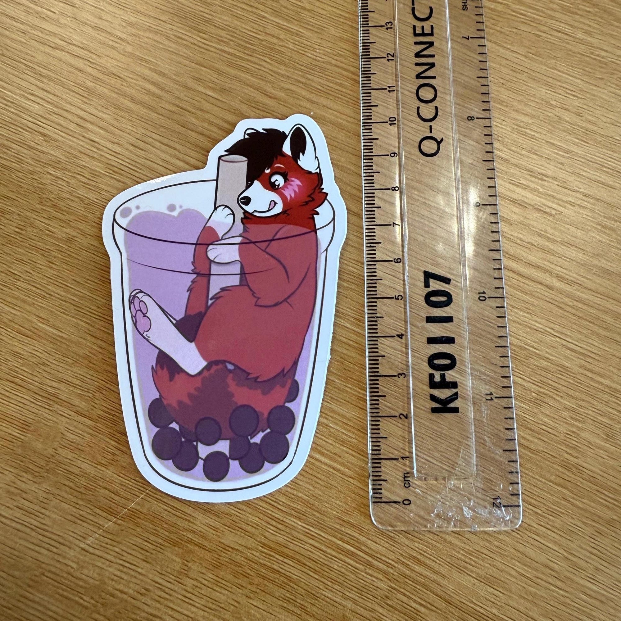 Red Panda, Adorable Boba Drink Decal, Furry Art Vinyl, Kawaii Mumma Red Art, Laptop Water Bottle Gift