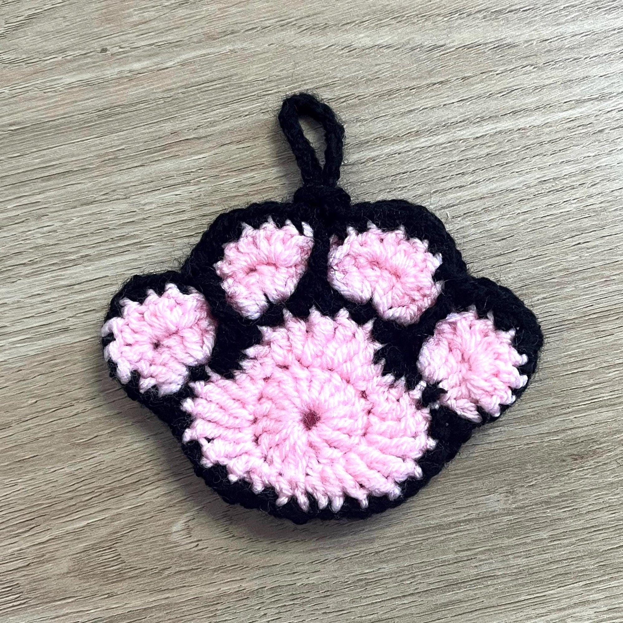 Crochet Paw Print Pouch, Kawaii cat paw accessory pouch, cute animal lover, handmade keyring bag charm
