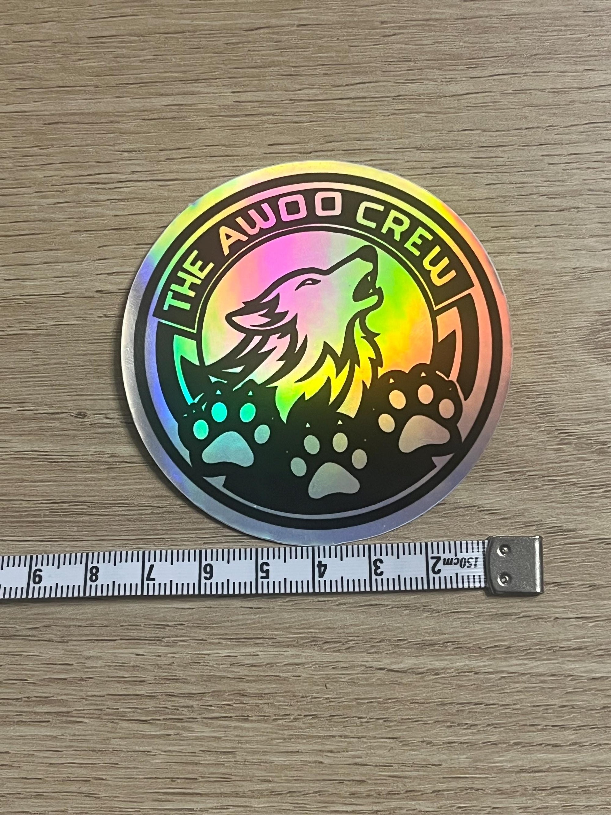 The Awoo Crew, holographic, sticker, furry, fursona, wolf, howl, pawprint, decal, 7cm