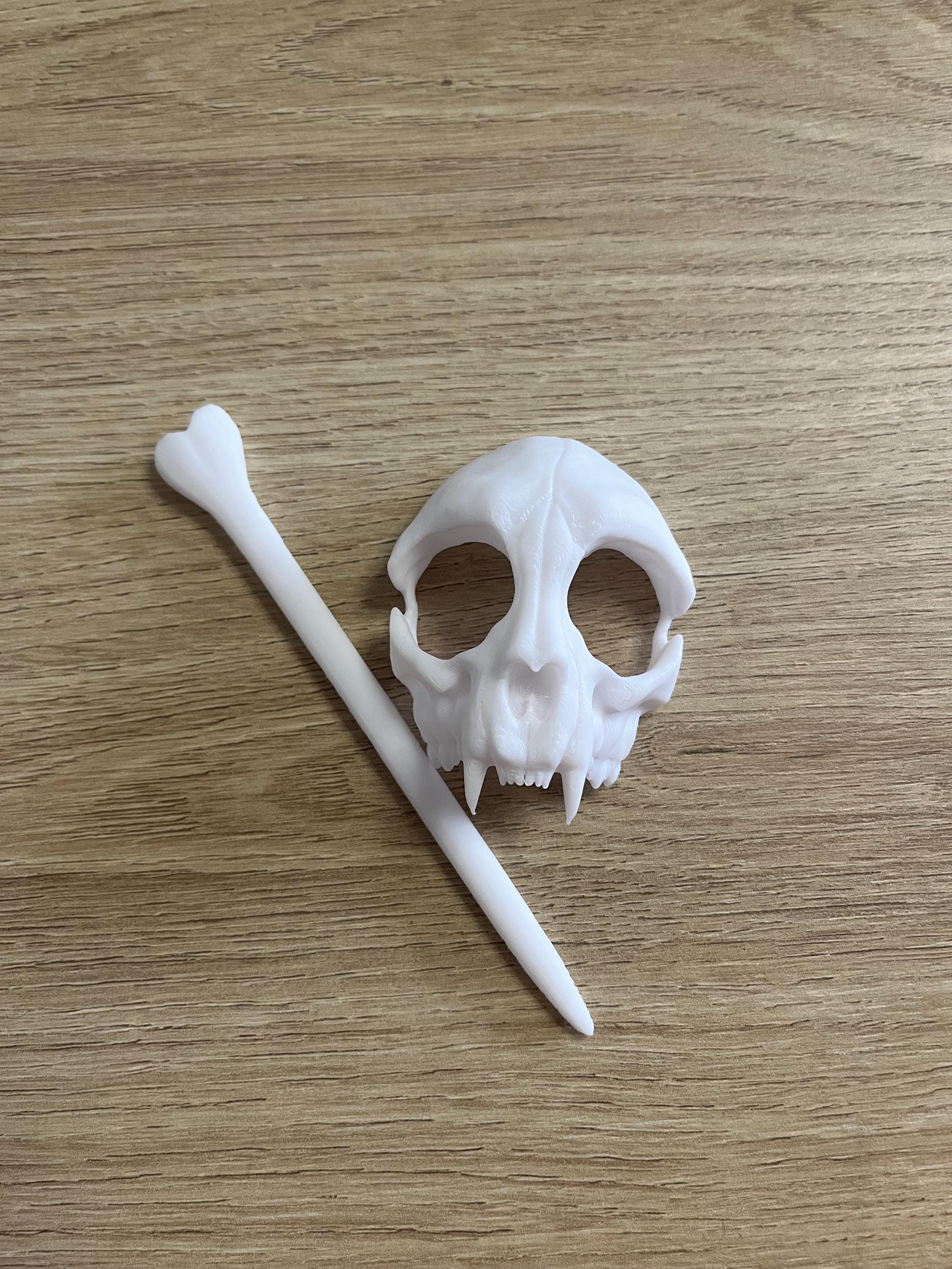 Unique 3d printed feline cat skull shawl pin, vulture culture, gothic, fantasy, macabre, witchy, alternative fashion accessory