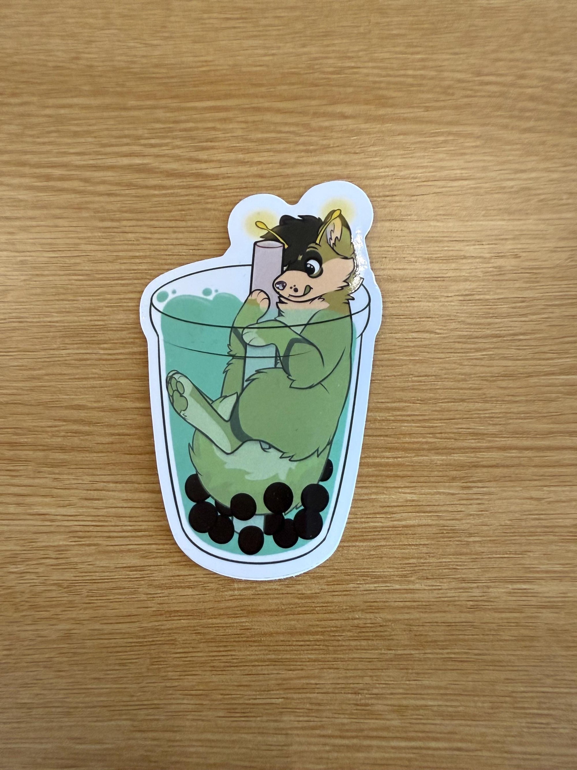 Matcha Space Pup, Adorable Boba Drink Decal, Furry Art Vinyl, Kawaii Art, Laptop Water Bottle Gift