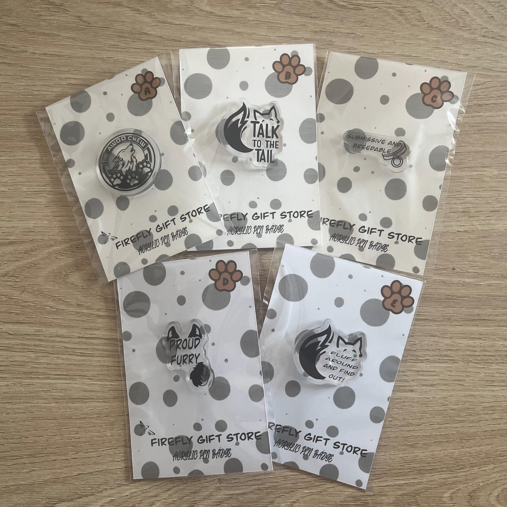 Furry Pride Acrylic Pin Badges, Pick your design, fursona, submissive, fox, wolf, rucksack, jacket, animal love, small gift