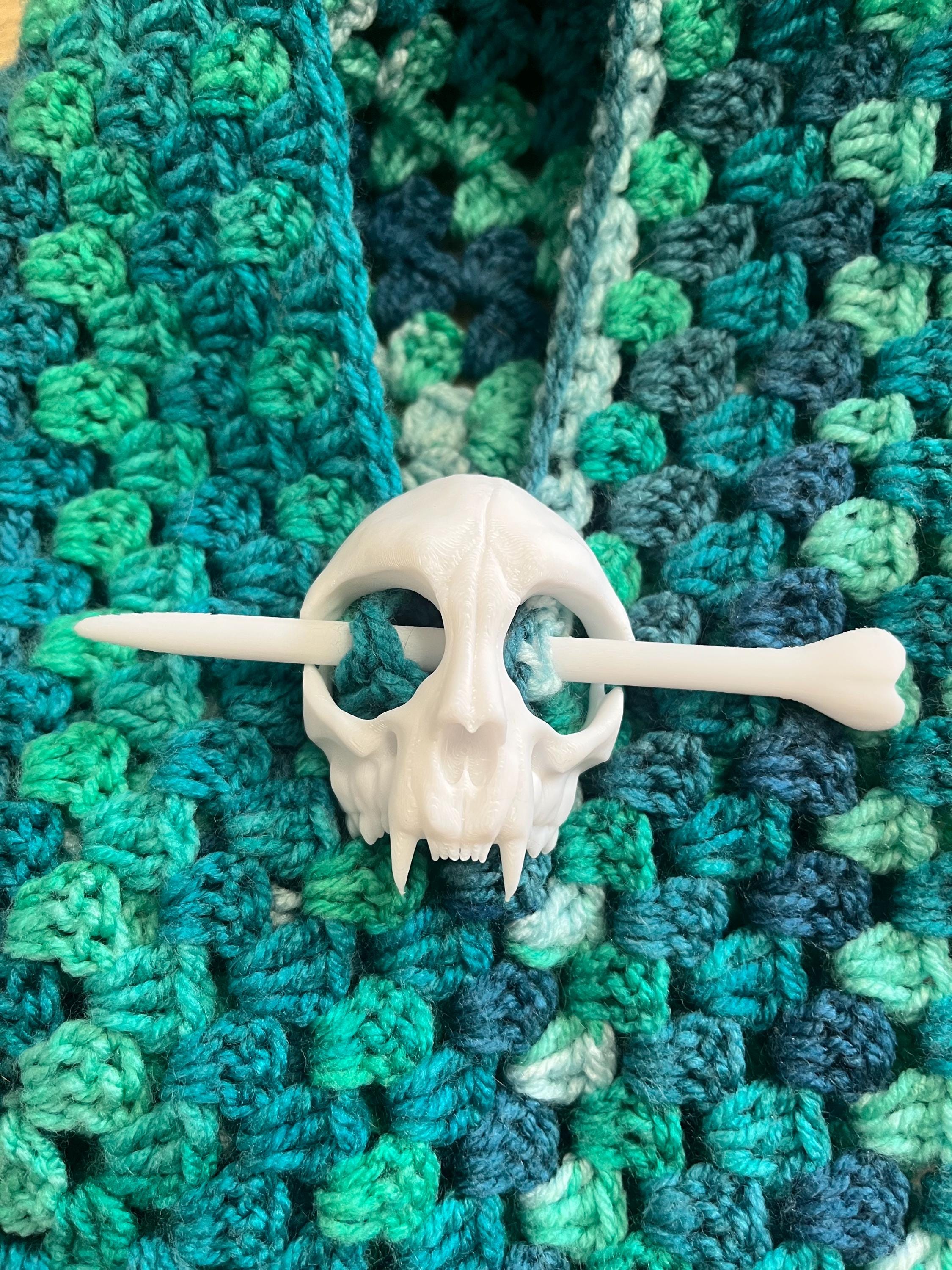 Unique 3d printed feline cat skull shawl pin, vulture culture, gothic, fantasy, macabre, witchy, alternative fashion accessory