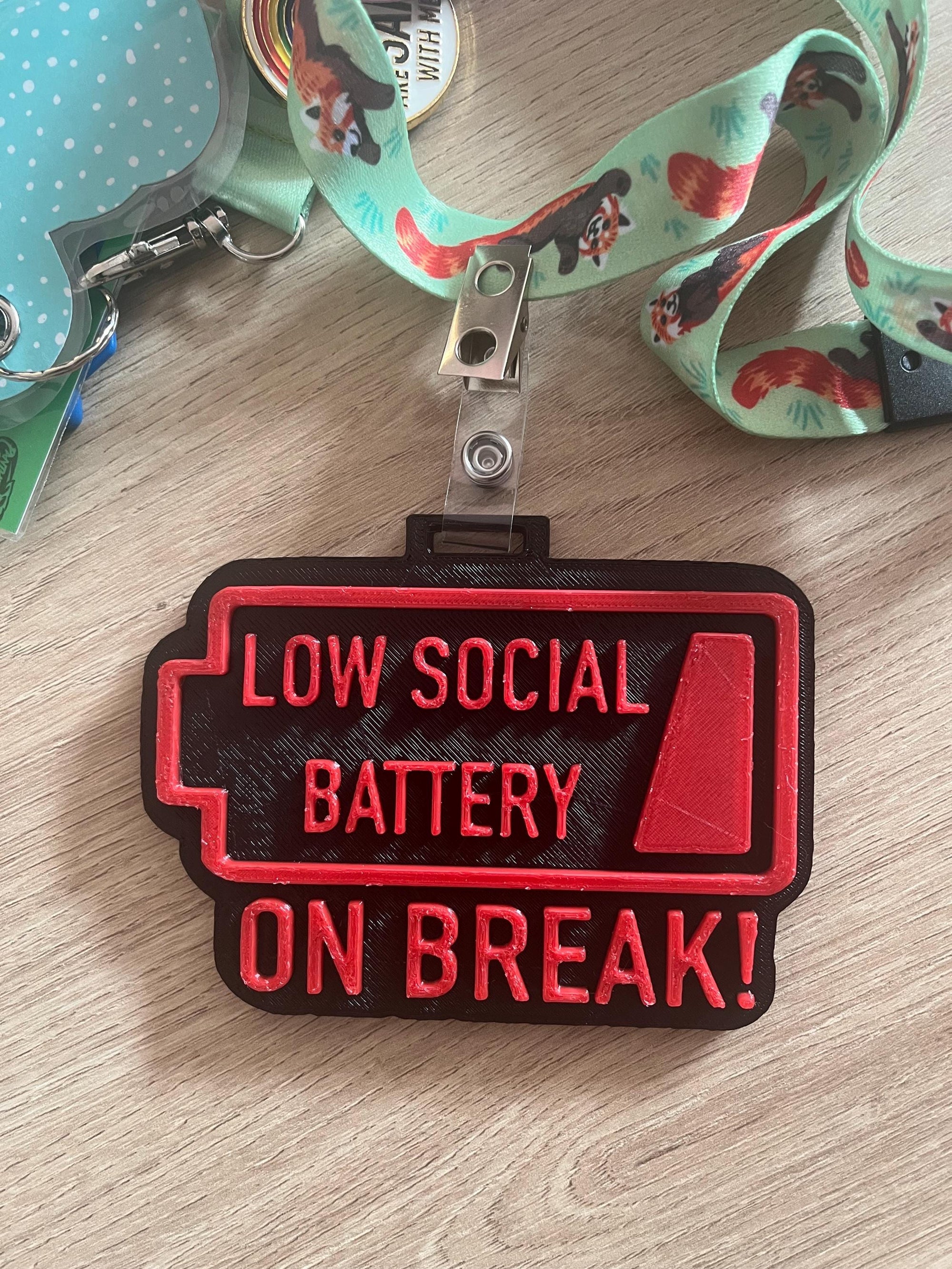 3d printed low social battery- on break! Fursuit badge, convention accessory, furry gifts, sensory aid, fursuiter, furry fandom