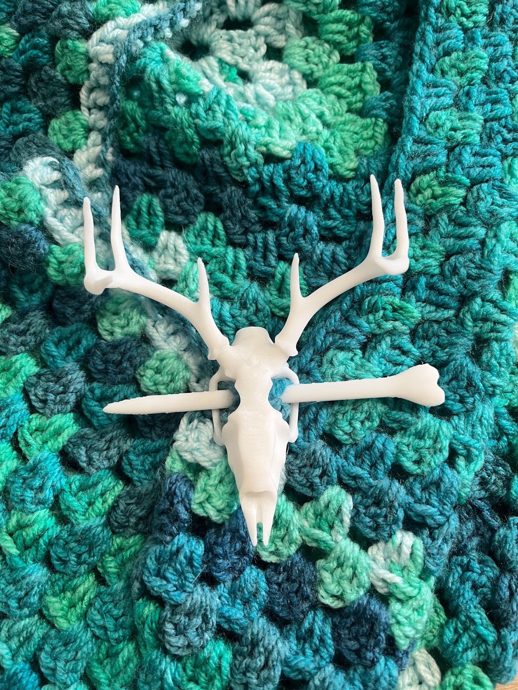 Unique 3d printed deer stag skull shawl pin, vulture culture, gothic, fantasy, macabre, witchy, alternative fashion accessory