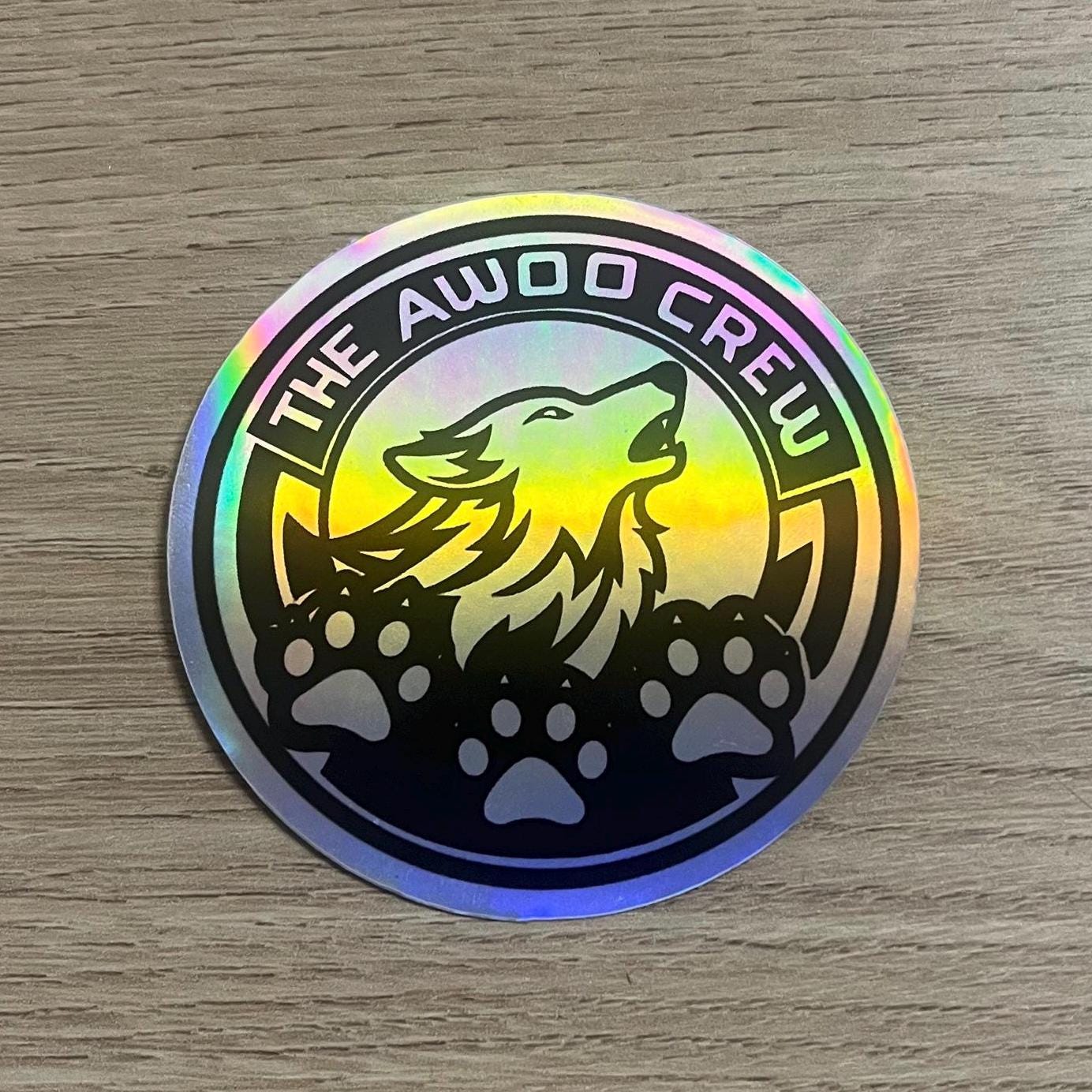 The Awoo Crew, holographic, sticker, furry, fursona, wolf, howl, pawprint, decal, 7cm